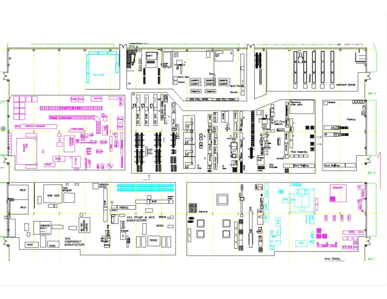 Factory floor plan with hazard zones